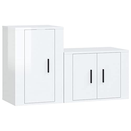 HEFZGDB 2-TLG. TV-Schrank-Set Hochglanz-Weiß Holzwerkstoff Tv Ünitesi Fernsehschrank Tv Lowboard Tv Sideboard Wohnzimmer für Büro Wohnbereich Schlafzimmer Gästezimmer von HEFZGDB