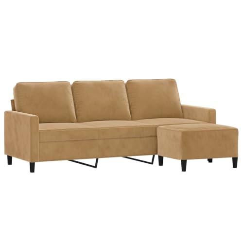 HEFZGDB 3-Sitzer-Sofa mit Hocker Braun 180 cm Samt Sessel Schlafzimmer Sessel Wohnzimmer Lounge Sofa Reading Chair für Empfangsraum Aufenthaltsraum Wohnbereich Büro von HEFZGDB