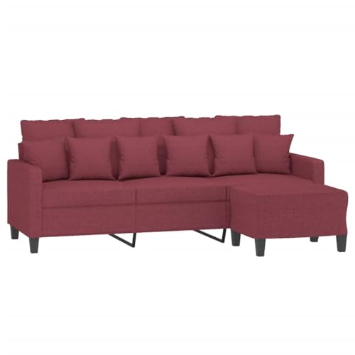 HEFZGDB 3-Sitzer-Sofa mit Hocker Weinrot 180 cm Stoff Gartenlounge Lounge Sofa Lesesessel Bequem Reading Chair für Empfangsraum Wohnbereich Schlafzimmer Aufenthaltsraum von HEFZGDB