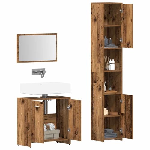 HEFZGDB 3-TLG. Badmöbel-Set Altholz-Optik Holzwerkstoff Beistellschrank Küche Badschrank Klein Schuhschrank Mehrzweckschrank für Gästezimmer Küche Wohnbereich Toilette von HEFZGDB