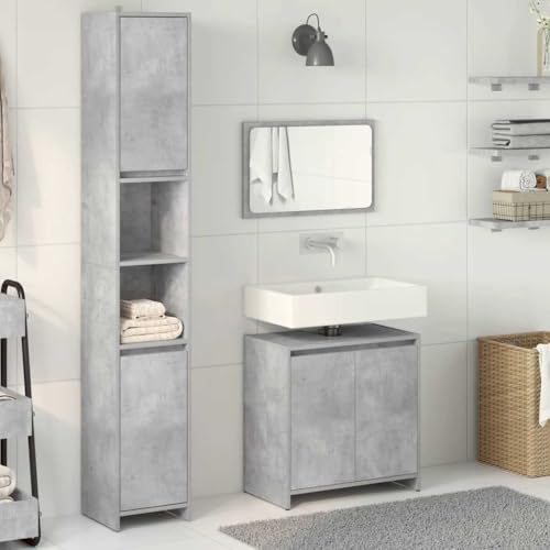 HEFZGDB 3-TLG. Badmöbel-Set Betongrau Holzwerkstoff Sideboard Schuhschrank Medizinschrank Badezimmerunterschrank für Badezimmer Wohnbereich Küche Gästezimmer von HEFZGDB