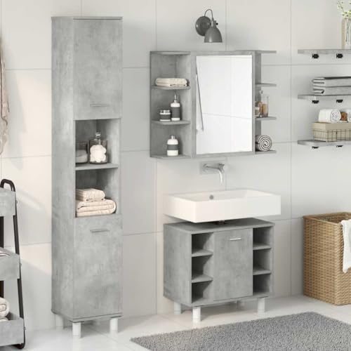 HEFZGDB 3-TLG. Badmöbel-Set Betongrau Holzwerkstoff Vorratsschrank Medizinschrank Bathroom Cabinet Badezimmerschränke für Toilette Wohnbereich Gästezimmer Küche HEFZGDB 3-TLG. Badmöbel-Set Betongrau Holzwerkstoff Vorratsschrank Medizinschrank Bathroom Cabinet Badezimmerschränke für Toilette Wohnbereich Gästezimmer Küche von HEFZGDB