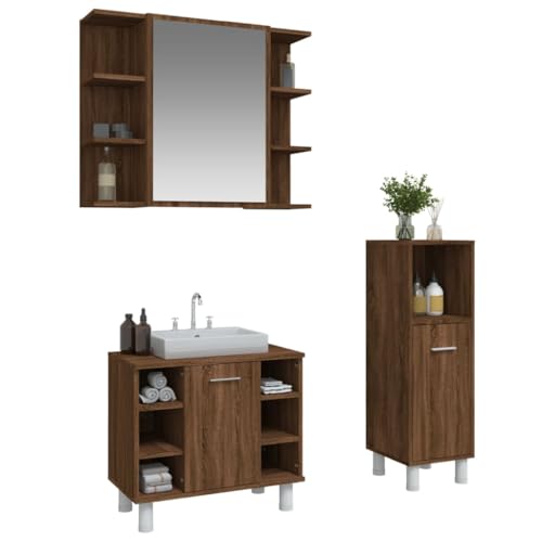 HEFZGDB 3-TLG. Badmöbel-Set Braun Eichen-Optik Holzwerkstoff Apothekerschrank Bad Badschrank Klein Schuhschrank Medikamenten Aufbewahrung für Küche Toilette Gästezimmer Badezimmer von HEFZGDB