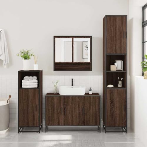 HEFZGDB 3-TLG. Badmöbel-Set Braun Eichen-Optik Holzwerkstoff Aufbewahrungsschrank Badschrank Klein Bathroom Cabinet Medikamenten Aufbewahrung für Badezimmer Toilette Wohnbereich Gästezimmer von HEFZGDB