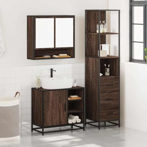 HEFZGDB 3-TLG. Badmöbel-Set Braun Eichen-Optik Holzwerkstoff Aufbewahrungsschrank Badschrank Klein Medizinschrank Apothekerschrank Küche für Wohnbereich Gästezimmer Badezimmer Küche von HEFZGDB