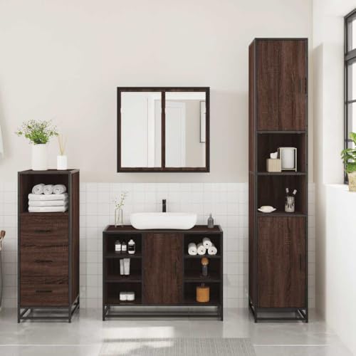 HEFZGDB 3-TLG. Badmöbel-Set Braun Eichen-Optik Holzwerkstoff Beistellschrank Küche Badschrank Klein Medikamenten Aufbewahrung Apothekerschrank Küche für Wohnbereich Gästezimmer Küche Toilette von HEFZGDB