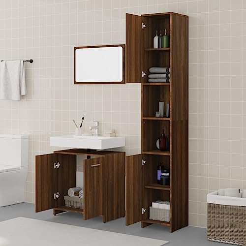HEFZGDB 3-TLG. Badmöbel-Set Braun Eichen-Optik Holzwerkstoff Beistellschrank Küche Badschrank Klein Schuhschrank Mehrzweckschrank für Gästezimmer Küche Wohnbereich Toilette von HEFZGDB