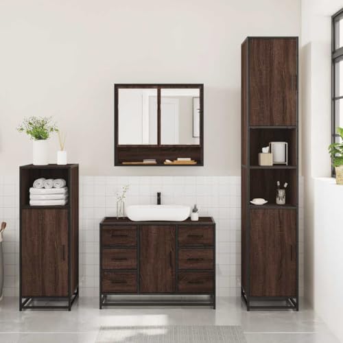 HEFZGDB 3-TLG. Badmöbel-Set Braun Eichen-Optik Holzwerkstoff Büroschrank Badschrank Klein Schuhschrank Kleines Schränkchen für Küche Gästezimmer Wohnbereich Badezimmer von HEFZGDB