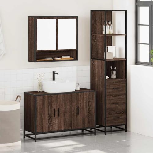 HEFZGDB 3-TLG. Badmöbel-Set Braun Eichen-Optik Holzwerkstoff Flurschrank Badezimmerschrank Medizinschrank Apothekerschrank Küche für Wohnbereich Küche Toilette Badezimmer von HEFZGDB