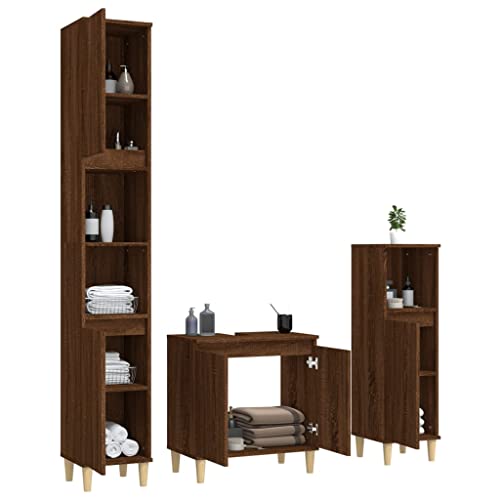HEFZGDB 3-TLG. Badmöbel-Set Braun Eichen-Optik Holzwerkstoff Kleiner Schrank Schuhschrank Badezimmerschränke Mehrzweckschrank für Küche Wohnbereich Toilette Badezimmer von HEFZGDB