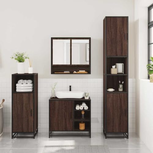 HEFZGDB 3-TLG. Badmöbel-Set Braun Eichen-Optik Holzwerkstoff Kleines Schränkchen Schuhschrank Medizinschrank Kleiner Schrank für Gästezimmer Toilette Badezimmer Wohnbereich von HEFZGDB