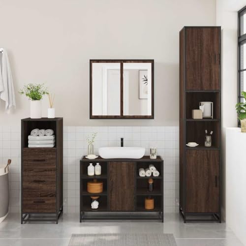 HEFZGDB 3-TLG. Badmöbel-Set Braun Eichen-Optik Holzwerkstoff Küchenschränke Badezimmerschrank Schuhschrank Mehrzweckschrank für Gästezimmer Wohnbereich Küche Badezimmer von HEFZGDB