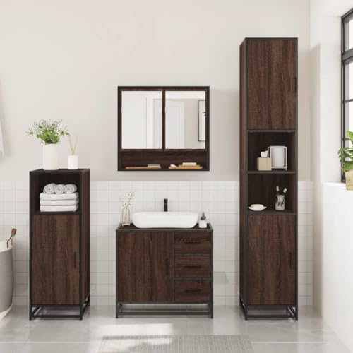 HEFZGDB 3-TLG. Badmöbel-Set Braun Eichen-Optik Holzwerkstoff Mehrzweckschrank Medizinschrank Apothekerschrank Küche Medikamentenschrank für Toilette Küche Gästezimmer Badezimmer von HEFZGDB
