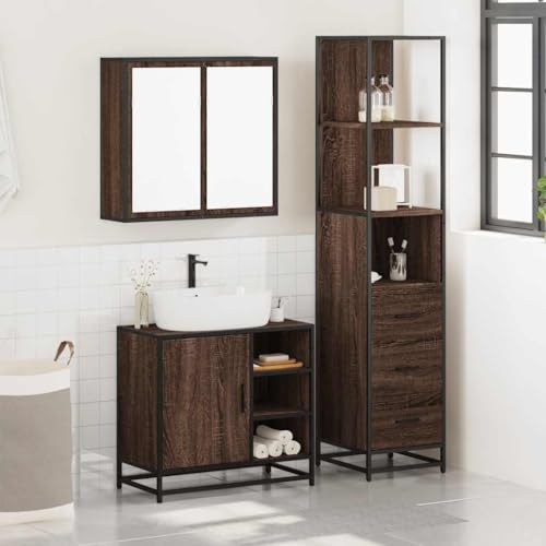 HEFZGDB 3-TLG. Badmöbel-Set Braun Eichen-Optik Holzwerkstoff Mehrzweckschrank Schuhschrank Apothekerschrank Küche Badezimmerunterschrank für Wohnbereich Badezimmer Gästezimmer Toilette von HEFZGDB