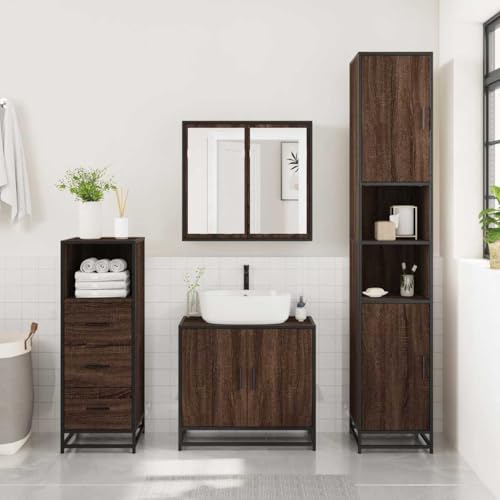 HEFZGDB 3-TLG. Badmöbel-Set Braun Eichen-Optik Holzwerkstoff Sideboard Badschrank Klein Badezimmerschränke Medikamentenschrank für Wohnbereich Badezimmer Küche Toilette HEFZGDB 3-TLG. Badmöbel-Set Braun Eichen-Optik Holzwerkstoff Sideboard Badschrank Klein Badezimmerschränke Medikamentenschrank für Wohnbereich Badezimmer Küche Toilette von HEFZGDB