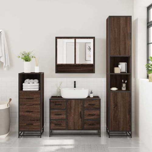 HEFZGDB 3-TLG. Badmöbel-Set Braun Eichen-Optik Holzwerkstoff Sideboard Schuhschrank Bathroom Cabinet Medikamentenschrank für Gästezimmer Toilette Küche Badezimmer von HEFZGDB