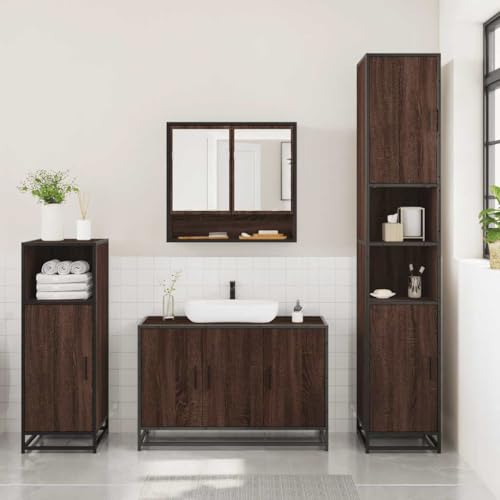 HEFZGDB 3-TLG. Badmöbel-Set Braun Eichen-Optik Holzwerkstoff Vorratsschrank Badezimmerschrank Badezimmerschränke Apothekerschrank Küche für Gästezimmer Badezimmer Toilette Wohnbereich von HEFZGDB
