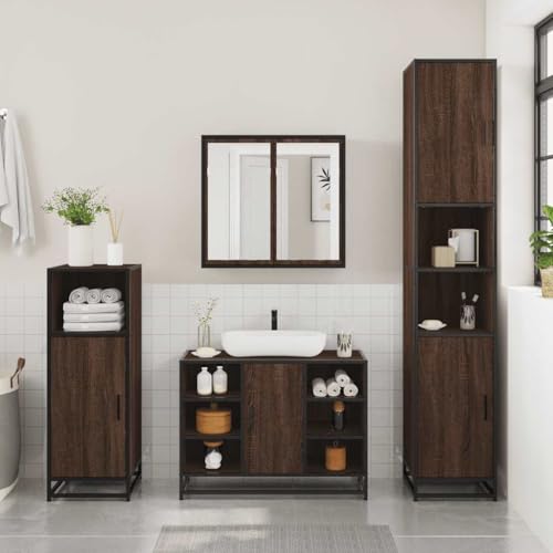 HEFZGDB 3-TLG. Badmöbel-Set Braun Eichen-Optik Holzwerkstoff Vorratsschrank Medizinschrank Bathroom Cabinet Badezimmerschränke für Küche Badezimmer Wohnbereich Gästezimmer HEFZGDB 3-TLG. Badmöbel-Set Braun Eichen-Optik Holzwerkstoff Vorratsschrank Medizinschrank Bathroom Cabinet Badezimmerschränke für Küche Badezimmer Wohnbereich Gästezimmer von HEFZGDB