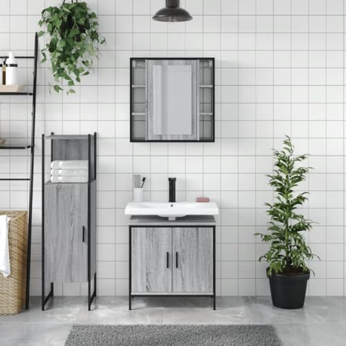 HEFZGDB 3-TLG. Badmöbel-Set Grau Sonoma Holzwerkstoff Sideboard Schuhschrank Medikamenten Aufbewahrung Apothekerschrank Küche für Badezimmer Wohnbereich Gästezimmer Küche HEFZGDB 3-TLG. Badmöbel-Set Grau Sonoma Holzwerkstoff Sideboard Schuhschrank Medikamenten Aufbewahrung Apothekerschrank Küche für Badezimmer Wohnbereich Gästezimmer Küche von HEFZGDB