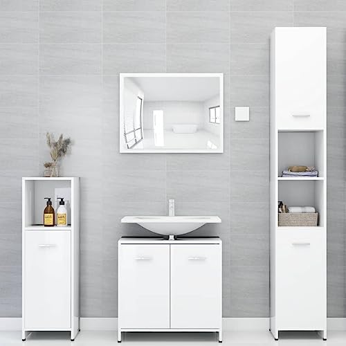 HEFZGDB 3-TLG. Badmöbel-Set Hochglanz-Weiß Holzwerkstoff Beistellschrank Küche Badschrank Klein Schuhschrank Mehrzweckschrank für Gästezimmer Küche Wohnbereich Toilette von HEFZGDB