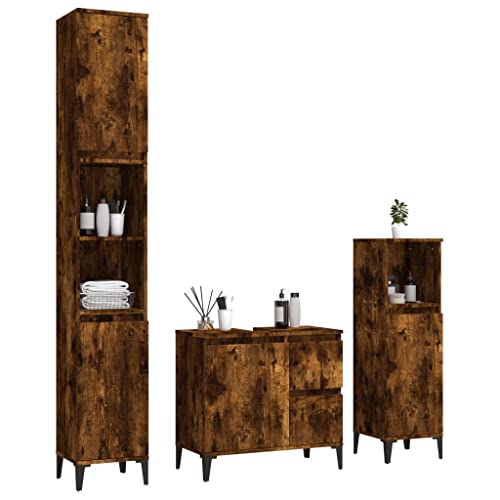 HEFZGDB 3-TLG. Badmöbel-Set Räuchereiche Holzwerkstoff Apothekerschrank Bad Badschrank Klein Schuhschrank Medikamenten Aufbewahrung für Gästezimmer Küche Wohnbereich Badezimmer von HEFZGDB