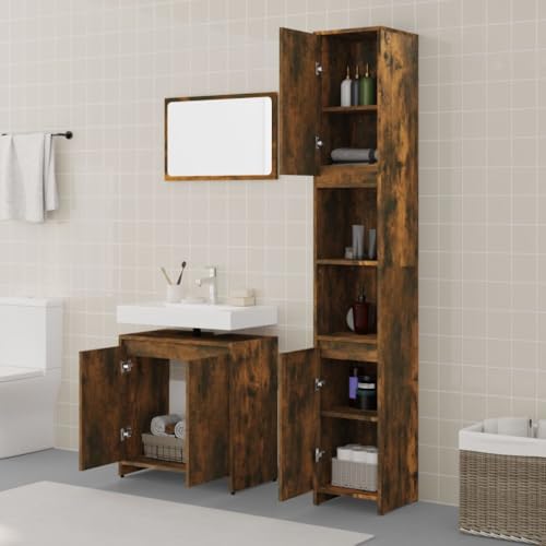 HEFZGDB 3-TLG. Badmöbel-Set Räuchereiche Holzwerkstoff Aufbewahrungsschrank Badschrank Klein Medizinschrank Apothekerschrank Küche für Gästezimmer Wohnbereich Badezimmer Toilette HEFZGDB 3-TLG. Badmöbel-Set Räuchereiche Holzwerkstoff Aufbewahrungsschrank Badschrank Klein Medizinschrank Apothekerschrank Küche für Gästezimmer Wohnbereich Badezimmer Toilette von HEFZGDB