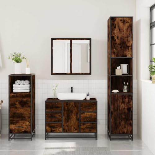 HEFZGDB 3-TLG. Badmöbel-Set Räuchereiche Holzwerkstoff Beistellschrank Küche Badschrank Klein Badezimmerschränke Küchenschrank für Gästezimmer Wohnbereich Toilette Badezimmer HEFZGDB 3-TLG. Badmöbel-Set Räuchereiche Holzwerkstoff Beistellschrank Küche Badschrank Klein Badezimmerschränke Küchenschrank für Gästezimmer Wohnbereich Toilette Badezimmer von HEFZGDB