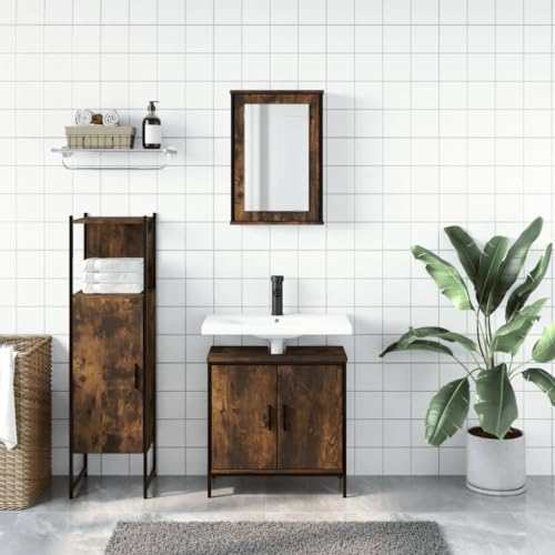 HEFZGDB 3-TLG. Badmöbel-Set Räuchereiche Holzwerkstoff Büroschrank Medizinschrank Badezimmerschränke Küchenschrank für Badezimmer Toilette Gästezimmer Küche HEFZGDB 3-TLG. Badmöbel-Set Räuchereiche Holzwerkstoff Büroschrank Medizinschrank Badezimmerschränke Küchenschrank für Badezimmer Toilette Gästezimmer Küche von HEFZGDB