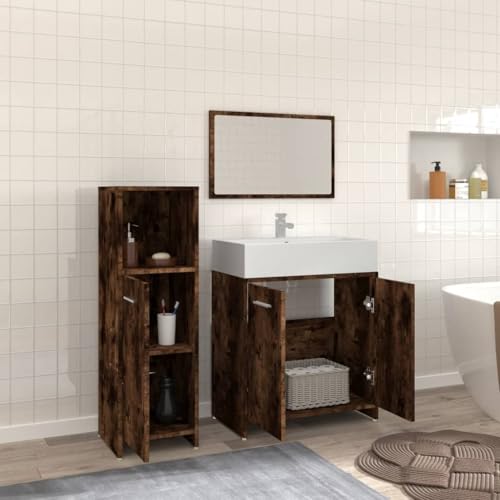 HEFZGDB 3-TLG. Badmöbel-Set Räuchereiche Holzwerkstoff Flurschrank Badezimmerschrank Medizinschrank Apothekerschrank Küche für Badezimmer Wohnbereich Küche Gästezimmer HEFZGDB 3-TLG. Badmöbel-Set Räuchereiche Holzwerkstoff Flurschrank Badezimmerschrank Medizinschrank Apothekerschrank Küche für Badezimmer Wohnbereich Küche Gästezimmer von HEFZGDB