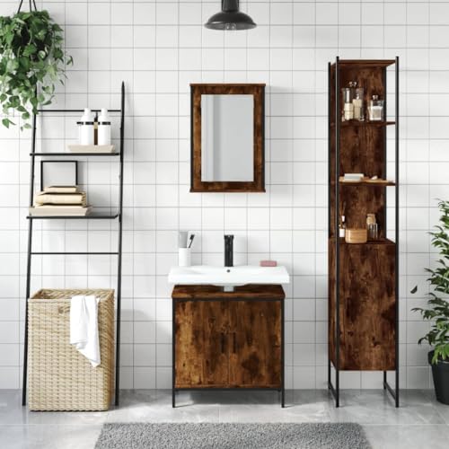 HEFZGDB 3-TLG. Badmöbel-Set Räuchereiche Holzwerkstoff Flurschrank Badezimmerschrank Medizinschrank Apothekerschrank Küche für Gästezimmer Wohnbereich Badezimmer Küche von HEFZGDB