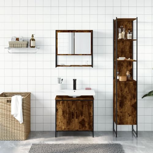 HEFZGDB 3-TLG. Badmöbel-Set Räuchereiche Holzwerkstoff Kleiner Schrank Medizinschrank Medikamenten Aufbewahrung Medikamentenschrank für Gästezimmer Küche Badezimmer Wohnbereich HEFZGDB 3-TLG. Badmöbel-Set Räuchereiche Holzwerkstoff Kleiner Schrank Medizinschrank Medikamenten Aufbewahrung Medikamentenschrank für Gästezimmer Küche Badezimmer Wohnbereich von HEFZGDB