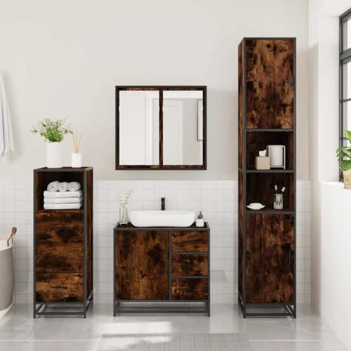 HEFZGDB 3-TLG. Badmöbel-Set Räuchereiche Holzwerkstoff Kleines Schränkchen Bathroom Cabinet Medikamenten Aufbewahrung Apothekerschrank Küche für Badezimmer Küche Gästezimmer Wohnbereich von HEFZGDB