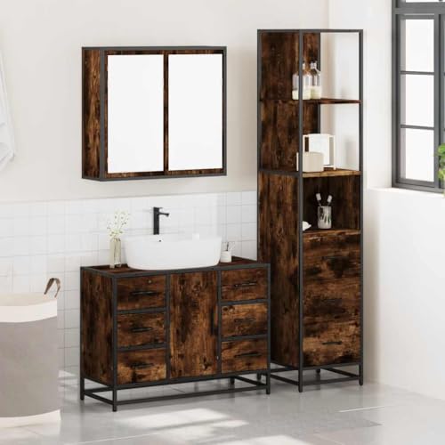 HEFZGDB 3-TLG. Badmöbel-Set Räuchereiche Holzwerkstoff Küchenschränke Badezimmerschrank Badschrank Klein Kleiner Schrank für Gästezimmer Küche Badezimmer Wohnbereich HEFZGDB 3-TLG. Badmöbel-Set Räuchereiche Holzwerkstoff Küchenschränke Badezimmerschrank Badschrank Klein Kleiner Schrank für Gästezimmer Küche Badezimmer Wohnbereich von HEFZGDB