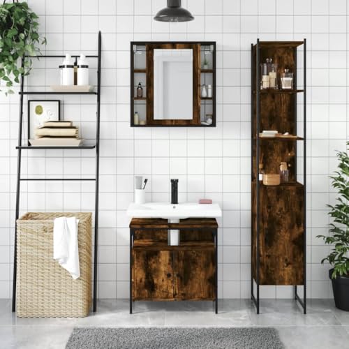 HEFZGDB 3-TLG. Badmöbel-Set Räuchereiche Holzwerkstoff Küchenschränke Schuhschrank Bathroom Cabinet Apothekerschrank Küche für Wohnbereich Gästezimmer Toilette Küche von HEFZGDB