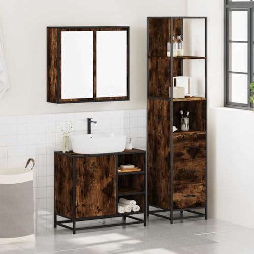 HEFZGDB 3-TLG. Badmöbel-Set Räuchereiche Holzwerkstoff Mehrzweckschrank Schuhschrank Apothekerschrank Küche Badezimmerunterschrank für Wohnbereich Badezimmer Gästezimmer Toilette von HEFZGDB