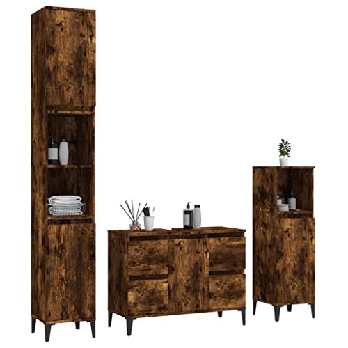 HEFZGDB 3-TLG. Badmöbel-Set Räuchereiche Holzwerkstoff Sideboard Schuhschrank Medizinschrank Badezimmerunterschrank für Küche Badezimmer Gästezimmer Toilette von HEFZGDB