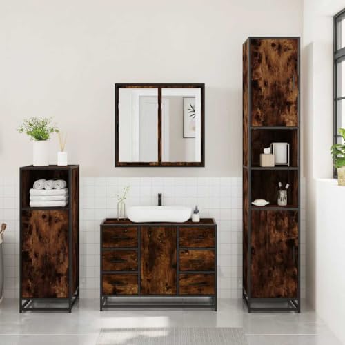 HEFZGDB 3-TLG. Badmöbel-Set Räuchereiche Holzwerkstoff Sideboard Schuhschrank Medizinschrank Badezimmerunterschrank für Toilette Badezimmer Küche Wohnbereich von HEFZGDB