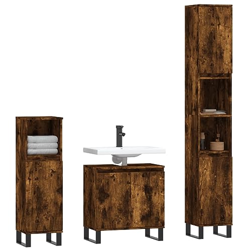 HEFZGDB 3-TLG. Badmöbel-Set Räuchereiche Holzwerkstoff Vorratsschrank Badezimmerschrank Badezimmerschränke Apothekerschrank Küche für Wohnbereich Badezimmer Gästezimmer Küche von HEFZGDB