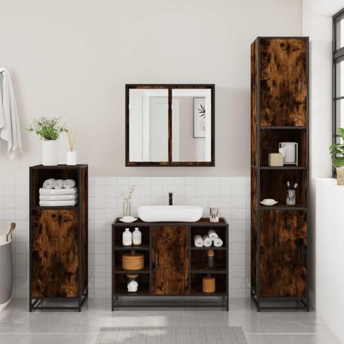 HEFZGDB 3-TLG. Badmöbel-Set Räuchereiche Holzwerkstoff Vorratsschrank Medizinschrank Bathroom Cabinet Badezimmerschränke für Küche Badezimmer Wohnbereich Gästezimmer HEFZGDB 3-TLG. Badmöbel-Set Räuchereiche Holzwerkstoff Vorratsschrank Medizinschrank Bathroom Cabinet Badezimmerschränke für Küche Badezimmer Wohnbereich Gästezimmer von HEFZGDB