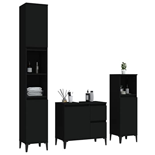 HEFZGDB 3-TLG. Badmöbel-Set Schwarz Holzwerkstoff Apothekerschrank Bad Badschrank Klein Schuhschrank Medikamenten Aufbewahrung für Gästezimmer Küche Wohnbereich Badezimmer von HEFZGDB
