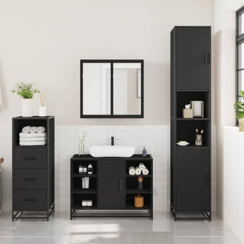 HEFZGDB 3-TLG. Badmöbel-Set Schwarz Holzwerkstoff Beistellschrank Küche Badschrank Klein Medikamenten Aufbewahrung Apothekerschrank Küche für Wohnbereich Gästezimmer Küche Toilette von HEFZGDB