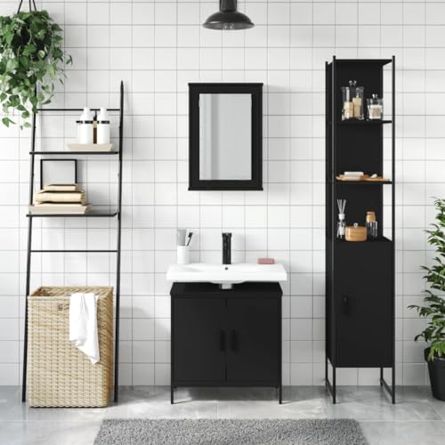 HEFZGDB 3-TLG. Badmöbel-Set Schwarz Holzwerkstoff Flurschrank Badezimmerschrank Medizinschrank Apothekerschrank Küche für Gästezimmer Wohnbereich Badezimmer Küche von HEFZGDB