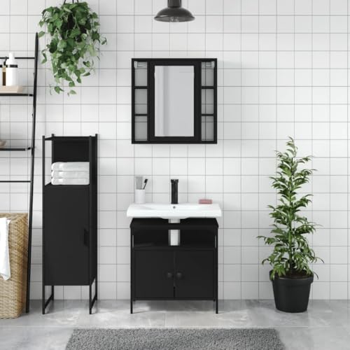 HEFZGDB 3-TLG. Badmöbel-Set Schwarz Holzwerkstoff Kleiner Schrank Badschrank Klein Apothekerschrank Küche Badezimmerunterschrank für Toilette Badezimmer Küche Gästezimmer von HEFZGDB