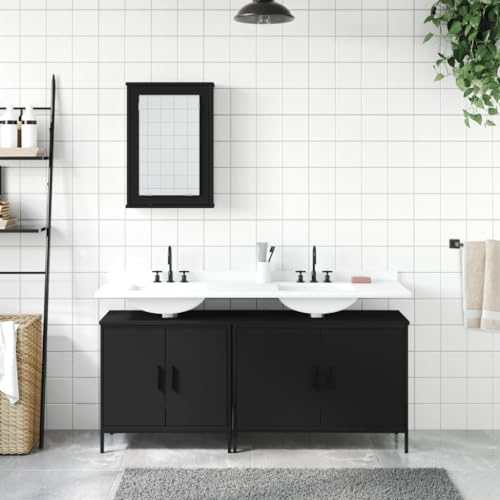 HEFZGDB 3-TLG. Badmöbel-Set Schwarz Holzwerkstoff Sideboard Schuhschrank Badezimmerschränke Küchenschrank für Toilette Wohnbereich Gästezimmer Badezimmer HEFZGDB 3-TLG. Badmöbel-Set Schwarz Holzwerkstoff Sideboard Schuhschrank Badezimmerschränke Küchenschrank für Toilette Wohnbereich Gästezimmer Badezimmer von HEFZGDB