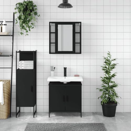 HEFZGDB 3-TLG. Badmöbel-Set Schwarz Holzwerkstoff Sideboard Schuhschrank Medikamenten Aufbewahrung Apothekerschrank Küche für Badezimmer Wohnbereich Gästezimmer Küche von HEFZGDB