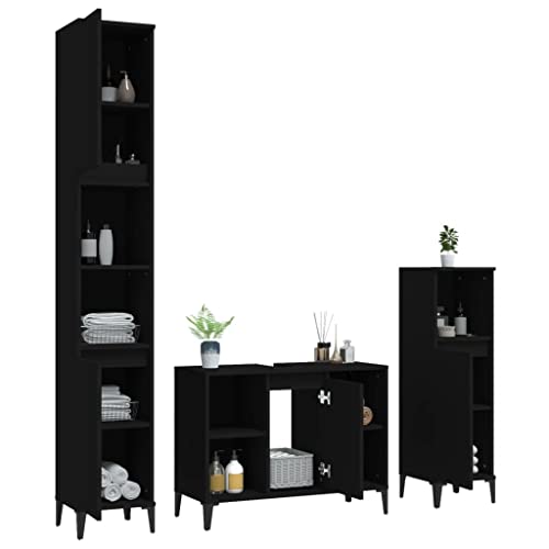 HEFZGDB 3-TLG. Badmöbel-Set Schwarz Holzwerkstoff Vorratsschrank Medizinschrank Bathroom Cabinet Badezimmerschränke für Badezimmer Wohnbereich Toilette Küche HEFZGDB 3-TLG. Badmöbel-Set Schwarz Holzwerkstoff Vorratsschrank Medizinschrank Bathroom Cabinet Badezimmerschränke für Badezimmer Wohnbereich Toilette Küche von HEFZGDB