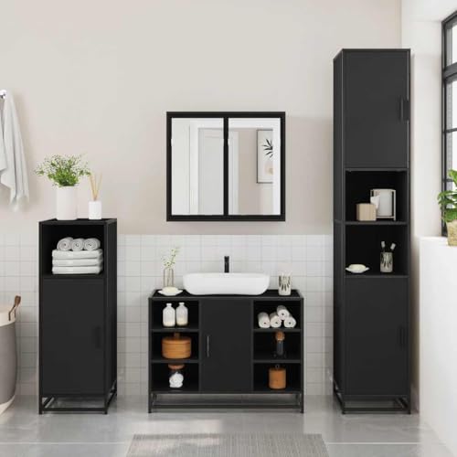 HEFZGDB 3-TLG. Badmöbel-Set Schwarz Holzwerkstoff Vorratsschrank Medizinschrank Bathroom Cabinet Badezimmerschränke für Küche Badezimmer Wohnbereich Gästezimmer HEFZGDB 3-TLG. Badmöbel-Set Schwarz Holzwerkstoff Vorratsschrank Medizinschrank Bathroom Cabinet Badezimmerschränke für Küche Badezimmer Wohnbereich Gästezimmer von HEFZGDB