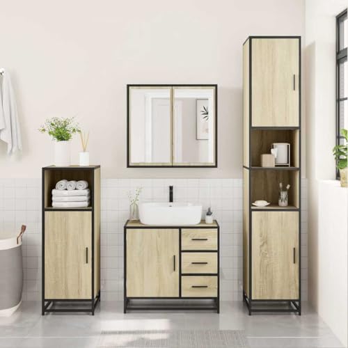 HEFZGDB 3-TLG. Badmöbel-Set Sonoma-Eiche Holzwerkstoff Büroschrank Medizinschrank Bathroom Cabinet Medikamentenschrank für Badezimmer Toilette Küche Gästezimmer HEFZGDB 3-TLG. Badmöbel-Set Sonoma-Eiche Holzwerkstoff Büroschrank Medizinschrank Bathroom Cabinet Medikamentenschrank für Badezimmer Toilette Küche Gästezimmer von HEFZGDB