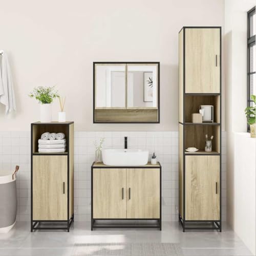 HEFZGDB 3-TLG. Badmöbel-Set Sonoma-Eiche Holzwerkstoff Küchenschränke Schuhschrank Bathroom Cabinet Apothekerschrank Küche für Küche Wohnbereich Badezimmer Toilette von HEFZGDB