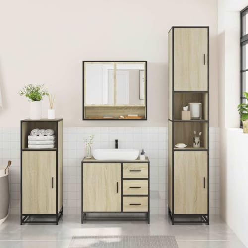 HEFZGDB 3-TLG. Badmöbel-Set Sonoma-Eiche Holzwerkstoff Mehrzweckschrank Medizinschrank Apothekerschrank Küche Medikamentenschrank für Toilette Küche Gästezimmer Badezimmer von HEFZGDB